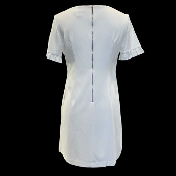 Tommy Hilfiger Scuba Crepe Sheath Dress Ruffle Sleeve Ivory White Petite 6P NWT - Picture 5 of 13